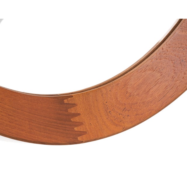 Wood Large Pedersen & Hansen Viby J. Round Danish Solid Teak Mirror Finger Joints 23.5" For Sale - Image 7 of 9