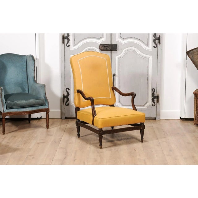 18th Century 18th Century French Transition Period Walnut Armchair with Scrolling Arms For Sale - Image 5 of 12