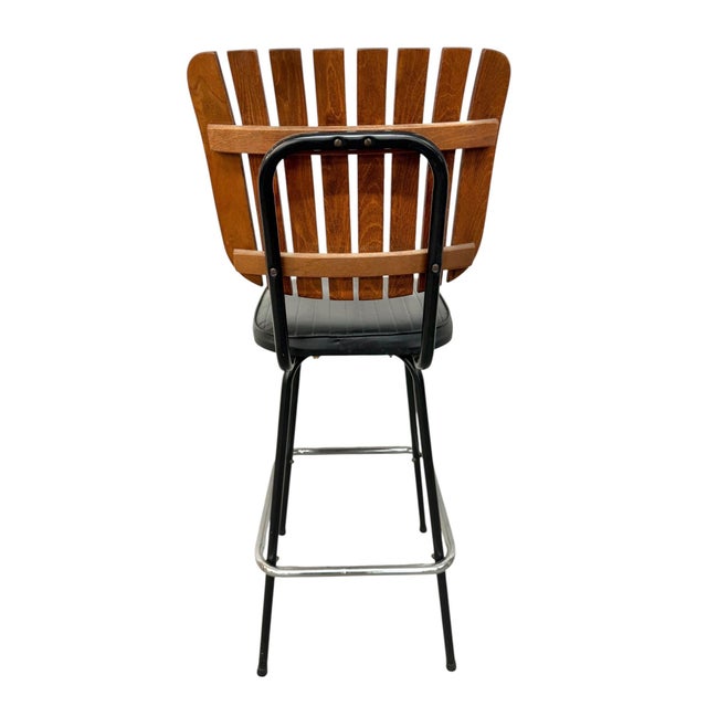 Mid-Century Modern Umanoff Style Slatted Bar Stools - Set of 6 For Sale In Philadelphia - Image 6 of 6