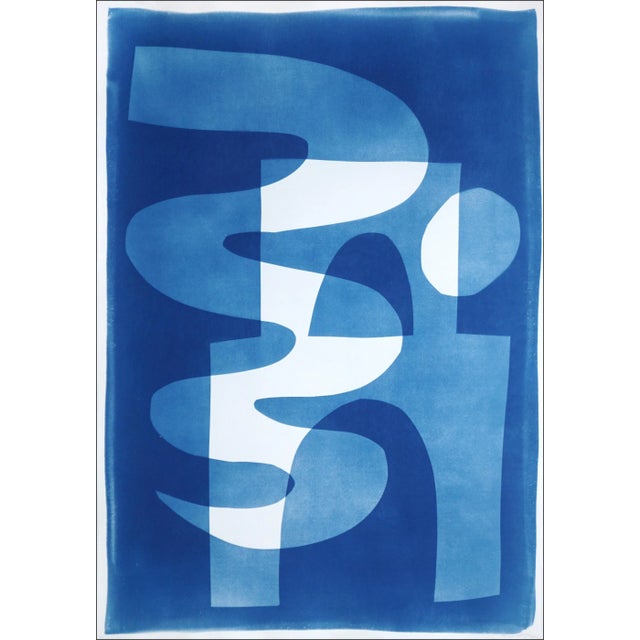 2025, Desert Modernism Cyanotype Monotype on Watercolor Paper, Blue and White "Cloudy Night", Handmade Monotype Cyanotype on Paper by Kind of Cyan For Sale