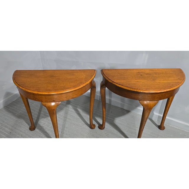 1920s Oak Demi Lune Console Tables, 1920s, Set of 2 For Sale - Image 5 of 11