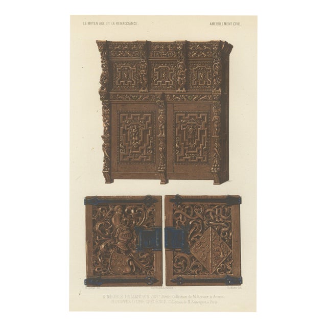 Dutch Carved Cabinet and Credence Doors, 1851, Paper For Sale