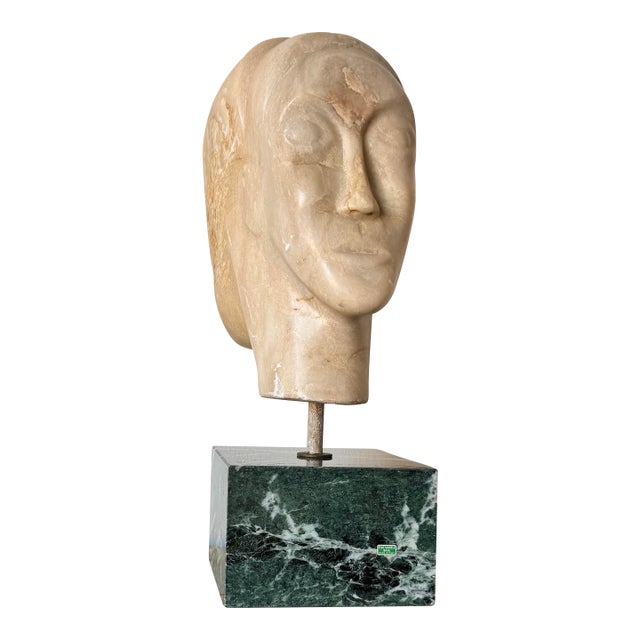 Vintage Carved Marble Woman Head Sculpture on Italian Marble Base/ Sold For Sale
