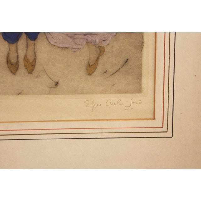 Circa 1920s-30s English "The Dance" Drypoint Hand-Colored Etching by Elyse Ashe Lord For Sale - Image 4 of 8