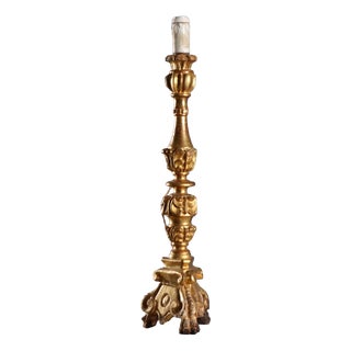 Antique Italian Candleholder in Carved Gilded Wood For Sale