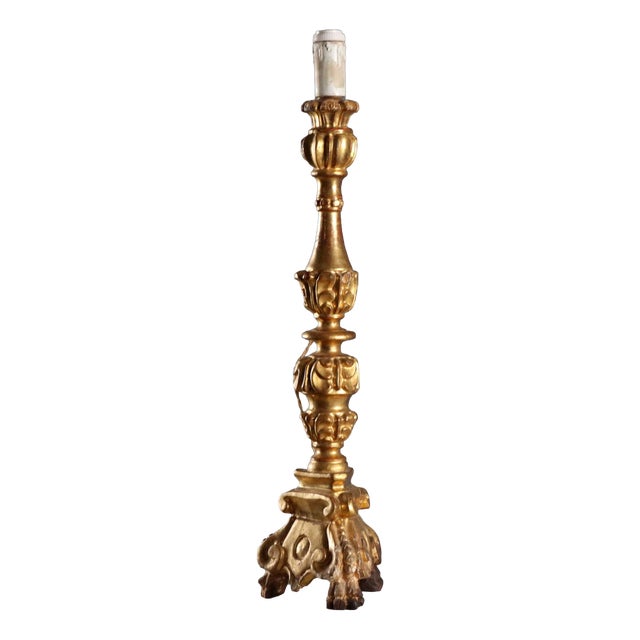 Antique Italian Candleholder in Carved Gilded Wood For Sale