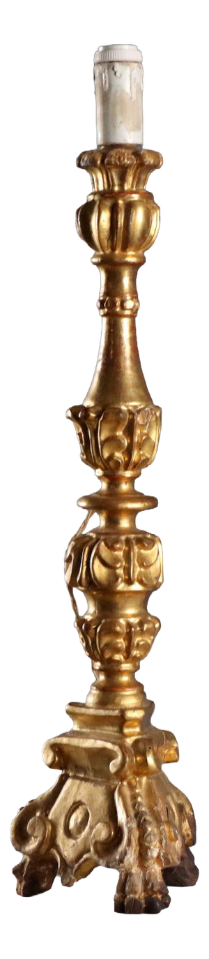 Antique Italian Candleholder in Carved Gilded Wood