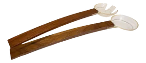 1960s Dansk-Style by Najeeb Modern Flat Walnut Wood Lucite Salad Server Utensil Set- 2 Pieces