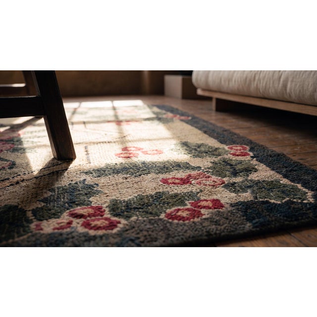 Gray 1920s Gray Floral Antique American Hooked Rug 3' 1" X 3' 3" Handknotted Wool Carpet For Sale - Image 8 of 9