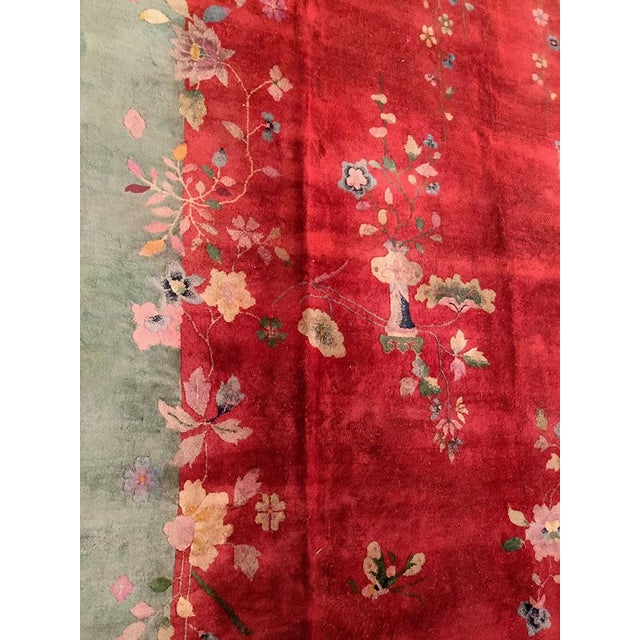 1920s Red Scarlet Foliate Antique Chinese Art Deco Carpet 9'2" X 12'8" Knotted Wool Rug For Sale In New York - Image 6 of 10