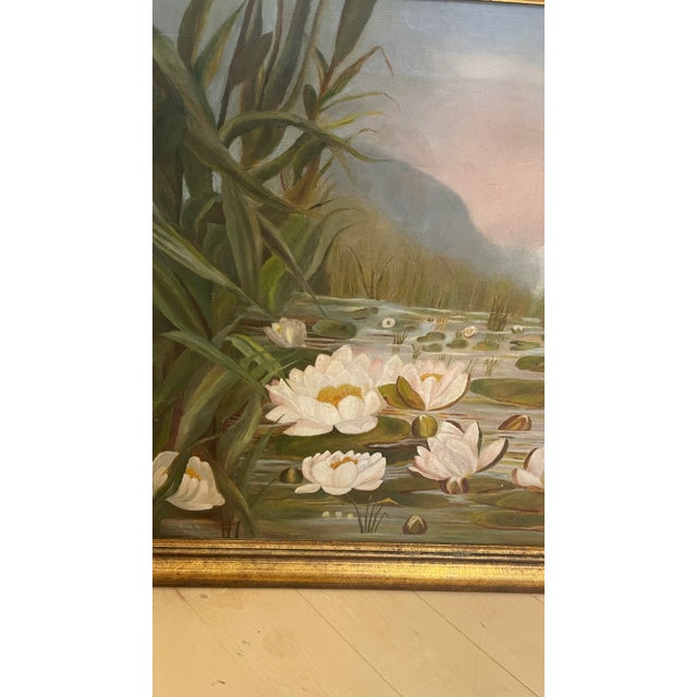 1980s Vintage Framed Impressionist Water Lilies Oil Painting For Sale - Image 11 of 12