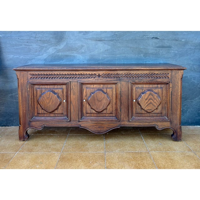 1930s Spanish Renaissance Revival Oak Sideboard with Three Doors, 1930s For Sale - Image 5 of 13