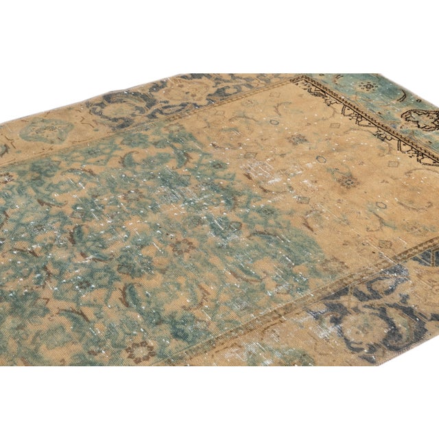 Vintage Distressed Turkish Handmade Turquoise Wool Rug For Sale In New York - Image 6 of 10