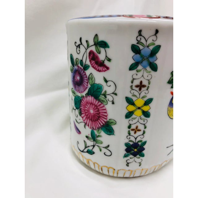 Mid Century Hand Painted Floral/Bird Design Cachepot For Sale - Image 4 of 9