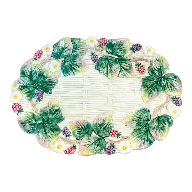 Vintage Fitz & Floyd Wild Berries Ceramic Serving Platter – Basketweave Tray For Sale