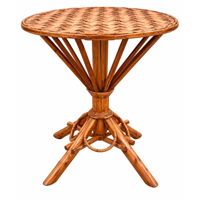 Vintage Woven Rattan Garden Set of Round Table and Armchairs, 1950s, Set of 5 For Sale - Image 6 of 15