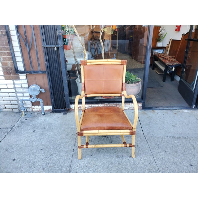 Safari 1950s Leather and Bamboo Arm Chair For Sale - Image 3 of 11