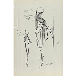 Vintage MCM Original Phillipe Venet Fashion Sketch on Paper For Sale