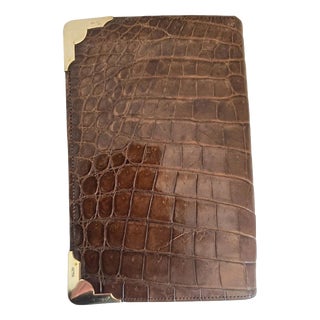 Antique Early 20th Century Crocodile Skin & 9ct Gold Gentlemans Wallet For Sale