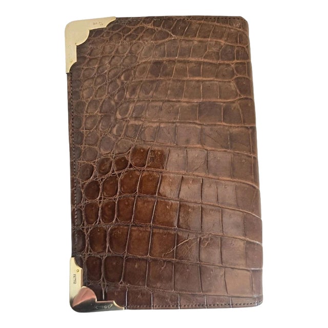 Antique Early 20th Century Crocodile Skin & 9ct Gold Gentlemans Wallet For Sale