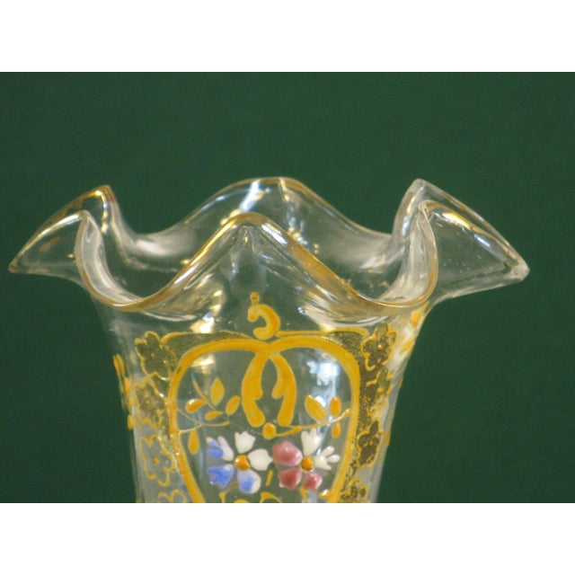 19th Century Vase Enameled Bohemian Glass Hand Painted & Worked Blown Glass Victorain For Sale - Image 6 of 12