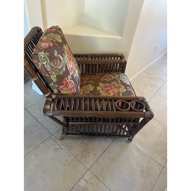 Rustic Stunning Vintage Coastal Palecek President’s Stick Rattan Lounge Chair For Sale - Image 3 of 12