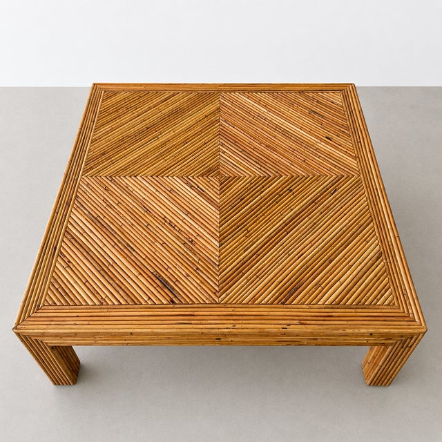 Vintage 1970s Pencil Reed Rattan Coffee Table Square Mid Century Modern For Sale In Palm Springs - Image 6 of 10