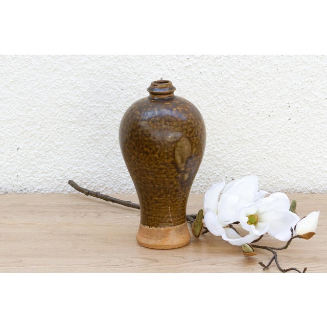 Ceramic Antique Textured Glazed Brown Stoneware Wine Jug For Sale - Image 7 of 7