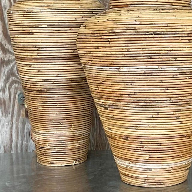 Vintage Coastal Pencil Reed Vases - Set of 2 For Sale - Image 9 of 12
