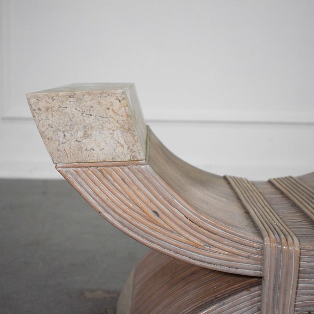 70's Betty Cobonpue Pencil Reed Ribbon and Tessellated Stone Coffee Table For Sale - Image 4 of 6