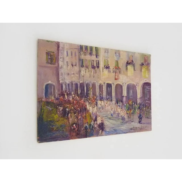 Oil on wood by Riccardo Capone Procession 1950s 1960s Oil on wood by Riccardo Capone, painter who lived all his life in...