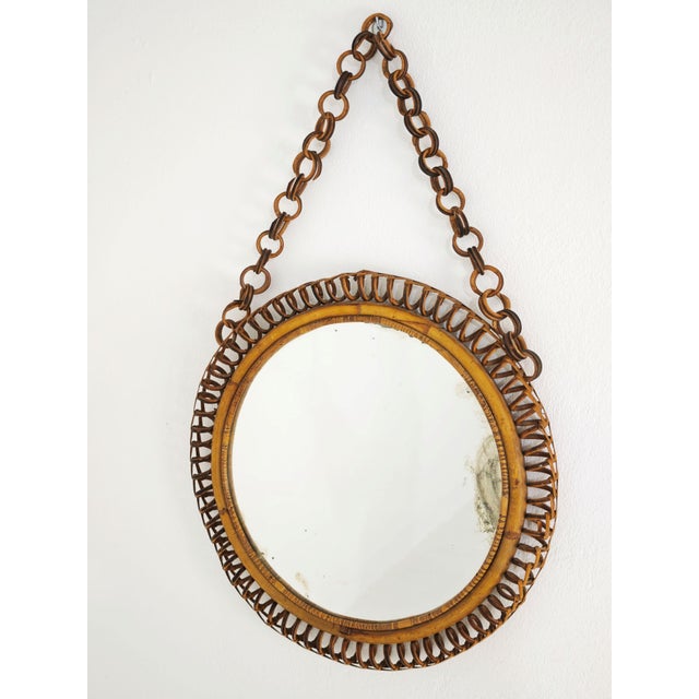 Round Bamboo and Rattan Wall Mirror, Italy, 1960s For Sale - Image 12 of 14