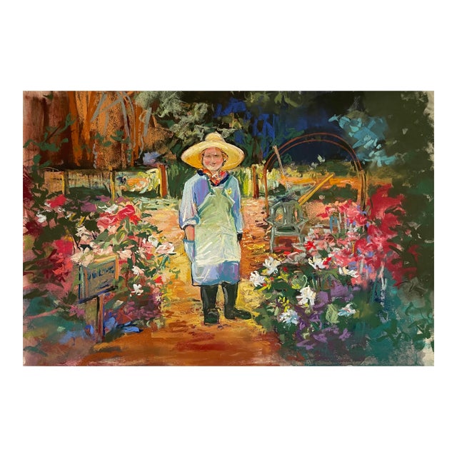 Impressionist Susan Glendenning Gardener Landscape Pastel For Sale