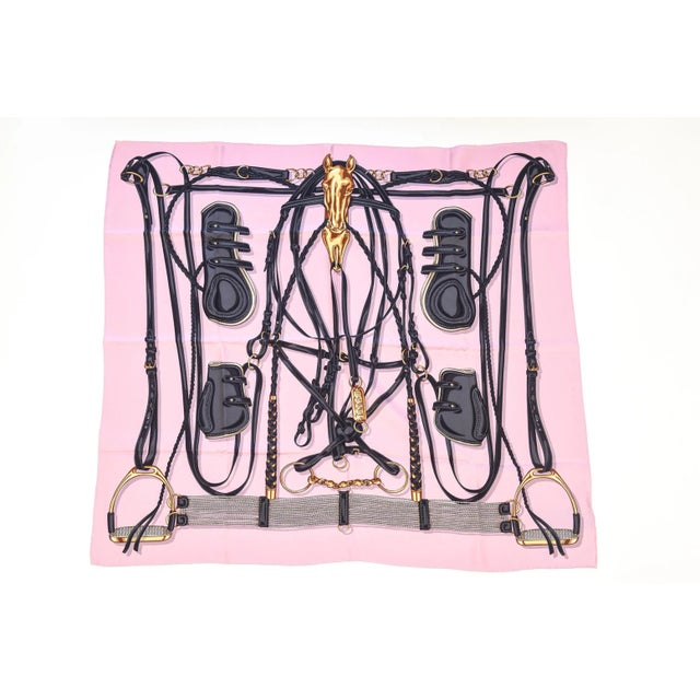 Pink Gucci Silk Square Scarf With Horse Bit Motif For Sale - Image 8 of 12