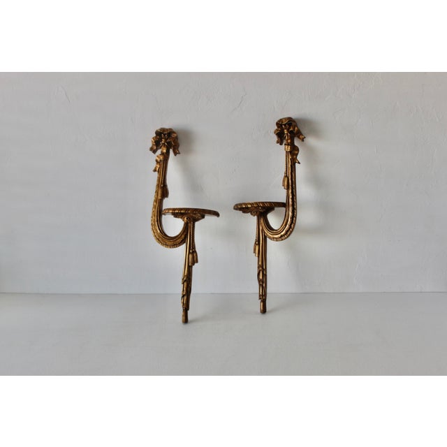 Mid 20th Century Rococo Revival French Hollywood Regency Style Gilt Ribbon Bow Wall Swag Brackets Sconces- a Pair For Sale - Image 13 of 14