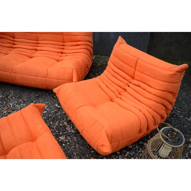 Togo Sofa in Orange Microfiber Set by Michel Ducaroy for Ligne Roset, Set of 5 For Sale - Image 7 of 11