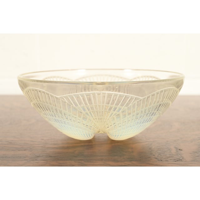 A gorgeous Art Deco crystal glass bowl featuring a beautifully molded opalescent scallop shell design By René Lalique...