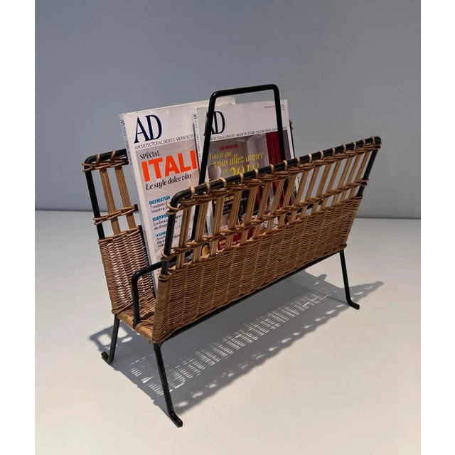 1950s Rattan and Black Lacquered Magazine Racks - a Pair For Sale - Image 10 of 11