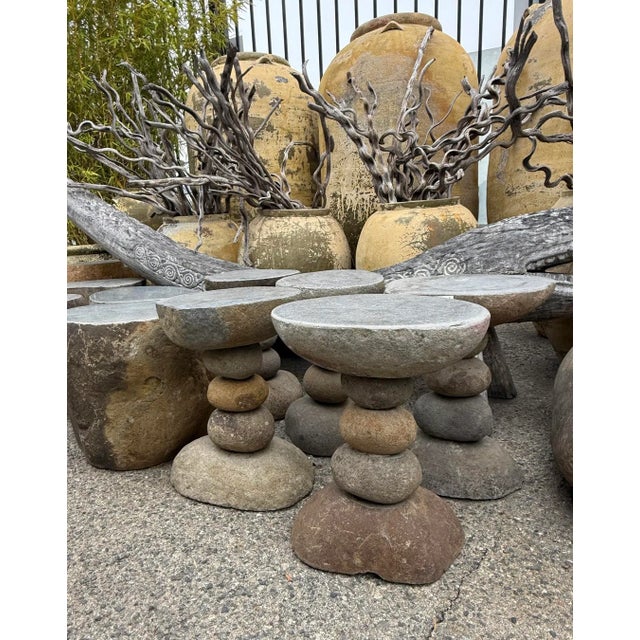 Early 21st Century Vintage Outdoor River Rock Stack Side Table Stool For Sale - Image 5 of 7