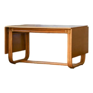 Bamboo Table with Extendable Wooden Top and Leather Bindings in the style of Gervasoni Studio, 19602 For Sale