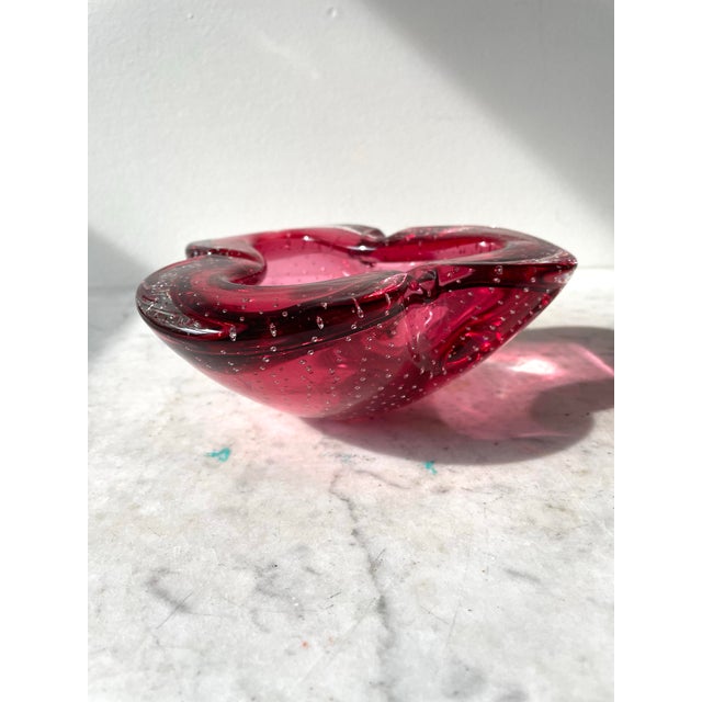 Vintage Mid Century Ruby Red Bubble Barbini Murano Glass Ashtray For Sale In New York - Image 6 of 7