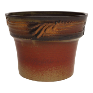 Vintage Orange and Red Ceramic Planter With Botanical Relief by Deanna Nichols