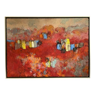 Abstract Mixed Media Framed Red Painting by Charles F Hofman For Sale
