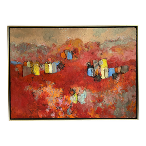 Abstract Mixed Media Framed Red Painting by Charles F Hofman