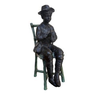 Maitland-Smith Verdigris Bronze Flute Boy Sculpture For Sale