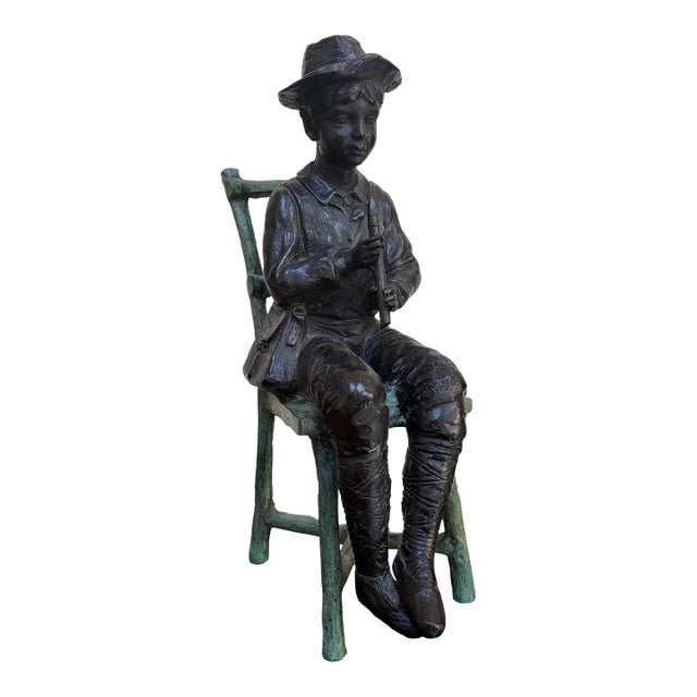 Maitland-Smith Verdigris Bronze Flute Boy Sculpture For Sale