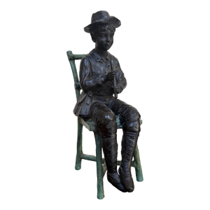 Maitland-Smith Verdigris Bronze Flute Boy Sculpture