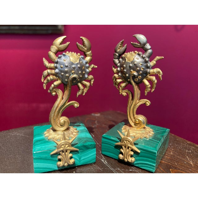 Gold Vintage Italian Gilt 800 Silver Zodiac Place Card Holders with Malachite Bases, 1950s, Set of 4 For Sale - Image 8 of 10
