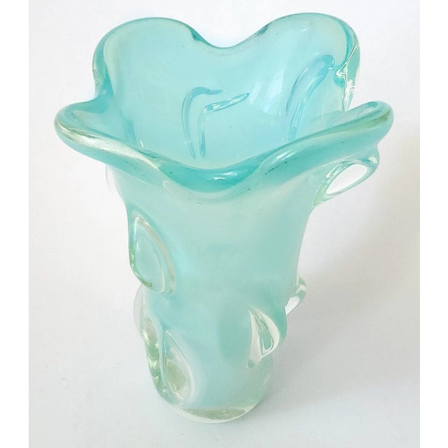 Offering a vintage 1960s handblown chunky Murano Glass Vase, signed with label on bottom. This gorgeous vase is opalescent...