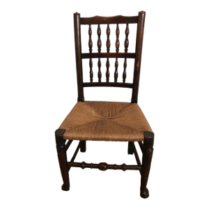 Early 19th Century Antique English Elm Spindle Back Rush Seat Side Chair